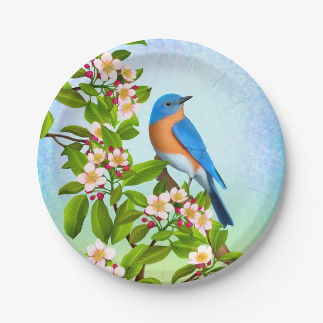 Ostdrossel in Apple blüht PapierTeller (Vorderseite)