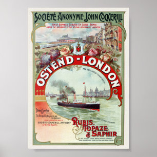 Ostend - London Belgien Vintage Poster 1900