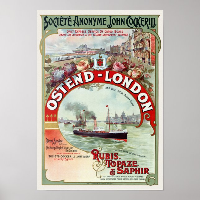 Ostend - London Belgium Vintage Poster 1900 (Vorne)