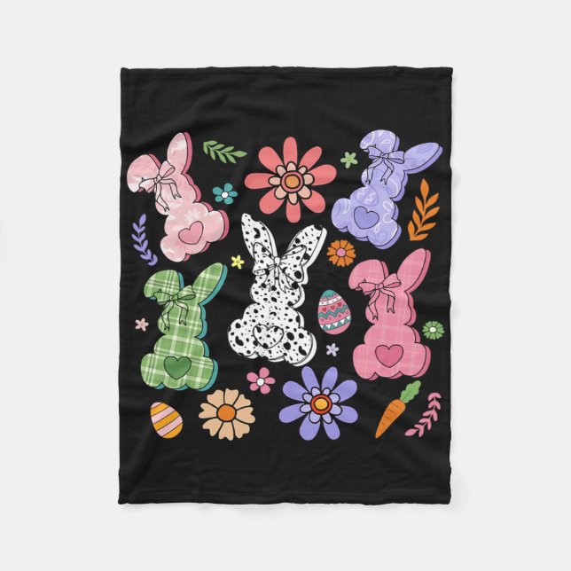 Oster-Blumen-Hase Boho Retro Blumen Hase Mädchen Fleecedecke (Vorderseite)