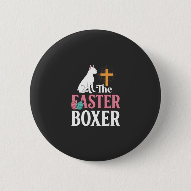 Oster-Boxer-Hund Vintage-Gravur-Shirt Button (Vorderseite)