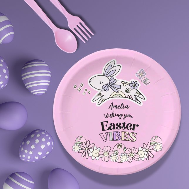 Oster-Dessert-Papierteller – Retro-Hippie-Hase Pappteller (Von Creator hochgeladen)