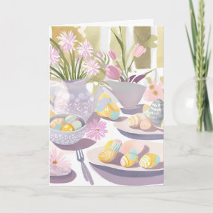 Oster-Ei-Blumen-Aquarell-Teeparty  Feiertagskarte