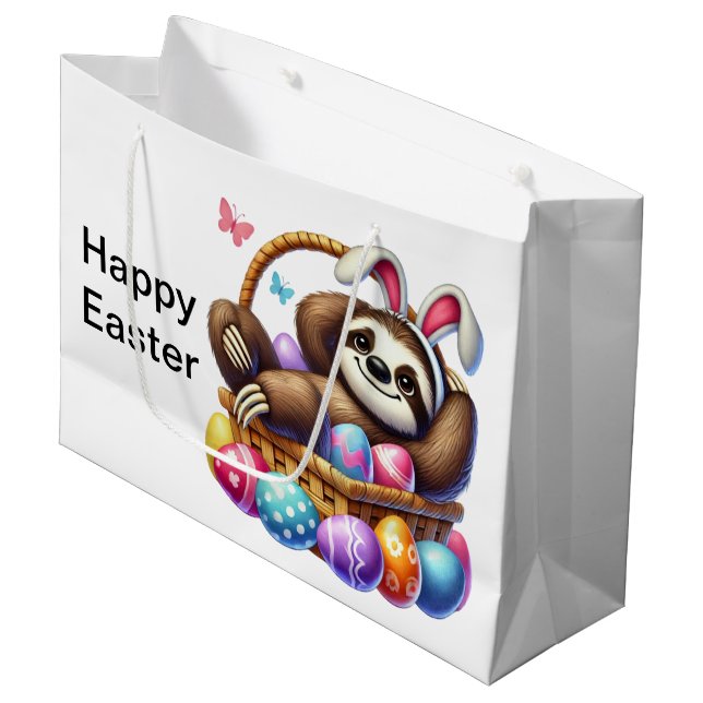 Oster-Ei-Faultier Große Geschenktüte (Vorderseite Schrägansicht)