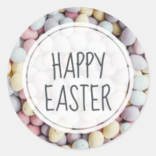 Oster-Ei im Pastellton, Frohe Ostern in handgeschr Runder Aufkleber