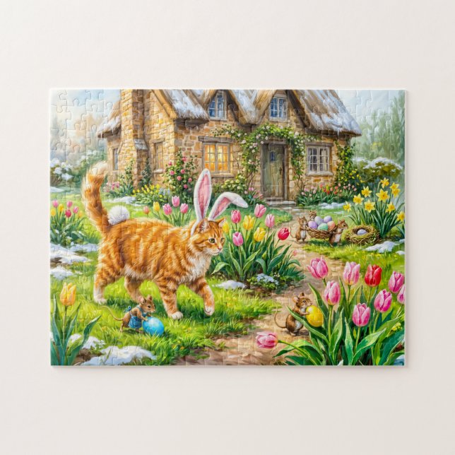 Oster-Ei-Szene mit Katze und Mäusen (Horizontal)
