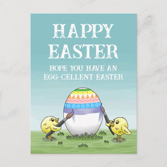 Oster-Eier bemalende Hühner Feiertagspostkarte (Vorderseite)