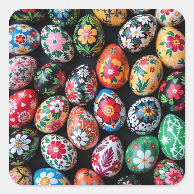 Oster-Eier des bemalten Frühlings Quadratischer Aufkleber (Vorderseite)