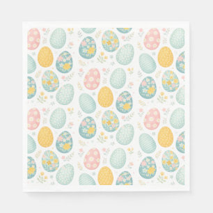 Oster-Eier im Pastellton mit Blumenmuster - Süßer Serviette
