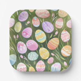 Oster-Eier in Pastell | Schöne Frühlings-Aquarellk Pappteller