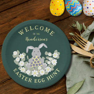 Oster-Eier-Suche Süßer Hase Blumenmuster Pappteller