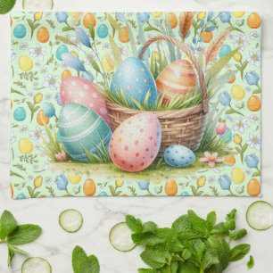 Oster-Eier und Blumen Geschirrtuch