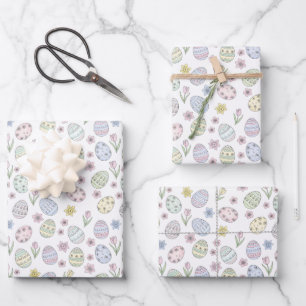 Oster-Eier und Blumen in Pastellfarben Geschenkpapier Set