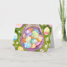 Oster-Eierkorb | Frühlings-Pastell-Wasserfarbe Feiertagskarte