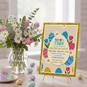 Oster-Eiersuche   Goldrahmen-Blumen-Feiertag Postkarte