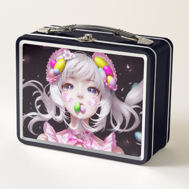 Oster/Frühling Anime Girl Metall Brotdose (Vorderseite)