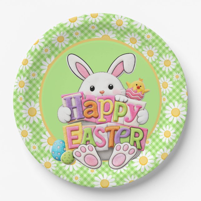 Oster-Frühlings-Gänseblümchen-Hase  Pappteller (Vorderseite)