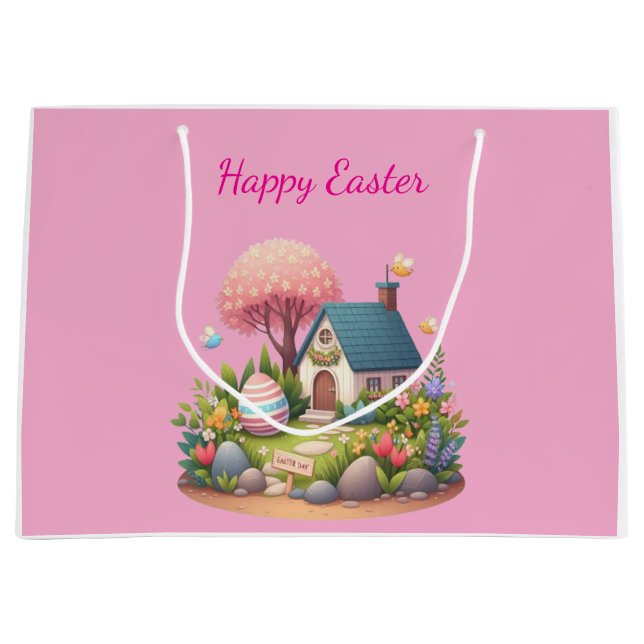 Oster-Geschenktüte – Hase und Ei Frühlings-Partyge Große Geschenktüte (Vorderseite)