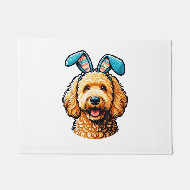 Oster-Goldendoodle-Hund mit Hasenohren, Ostern Fußmatte (Vorderseite)