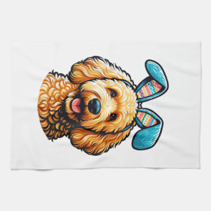 Oster-Goldendoodle-Hund mit Hasenohren, Ostern Geschirrtuch