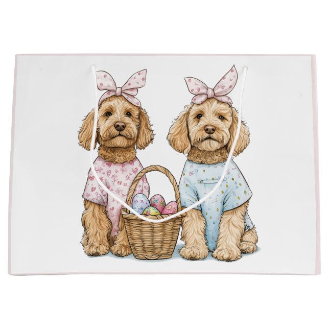 Oster-Goldendoodle-Hunde Große Geschenktüte (Vorderseite)
