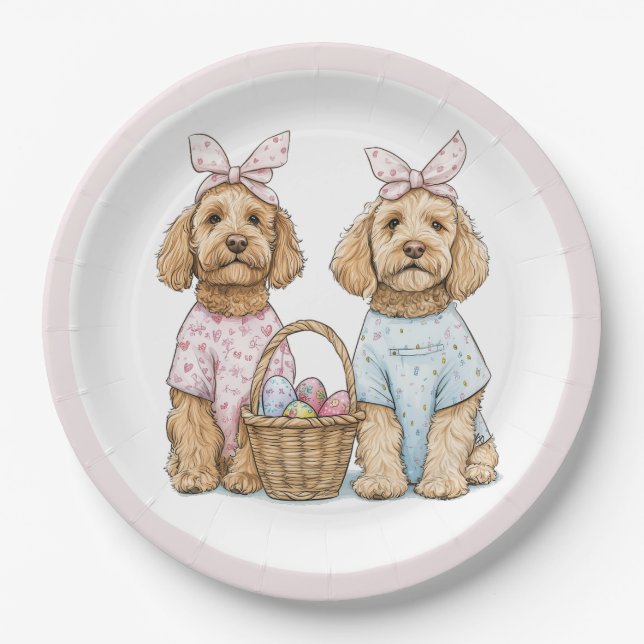 Oster-Goldendoodle-Hunde Pappteller (Vorderseite)