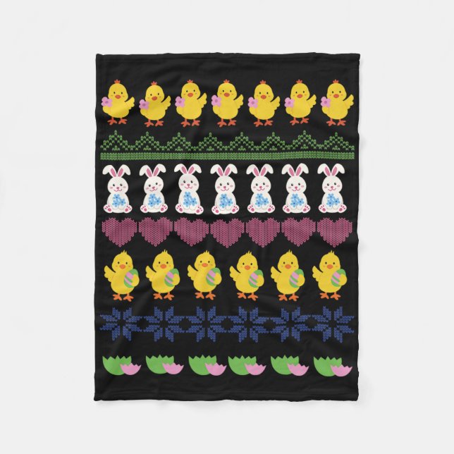Oster-Häkelmuster Huhn Kaninchen Ei  Fleecedecke (Vorderseite)