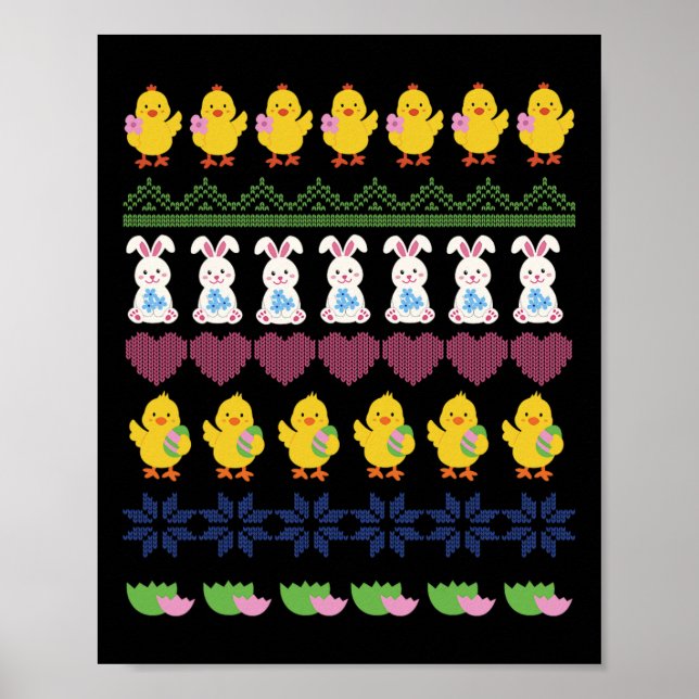 Oster-Häkelmuster Huhn Kaninchen Ei  Poster (Vorne)