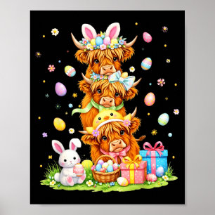 Oster-Hochlandkühe Kokette Schleife Osterhasen Eie Poster
