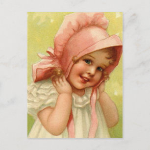 Oster-Mädchen mit rosa Haube im Vintage-Stil Feiertagspostkarte
