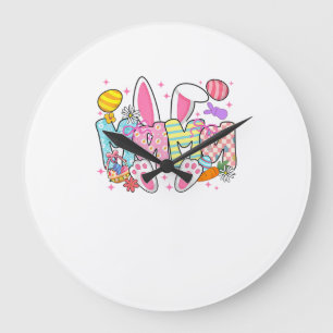 Oster-Mama-Hasenohren Coquette-Schleife Osterhase  Große Wanduhr