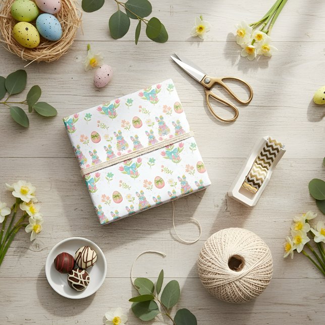 Oster-Muster mit Pastell-Bogen-Häschen Geschenkpapier (Von Creator hochgeladen)