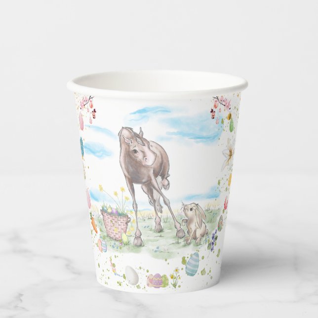 Oster Pappbecher mit Pferd und Osterhase (Vorderseite)