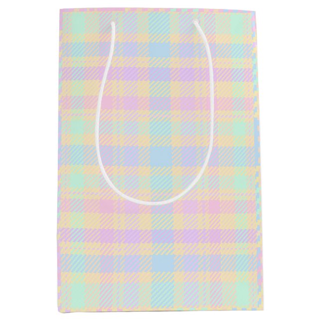 Oster-Pastell-Karo-Design-Geschenktasche Mittlere Geschenktüte (Vorderseite)