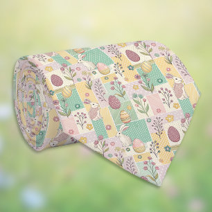 Oster-Patchwork-Pastellhasen Eier und Gingham Krawatte