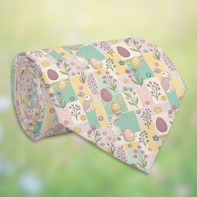Oster-Patchwork-Pastellhasen Eier und Gingham Krawatte (Von Creator hochgeladen)