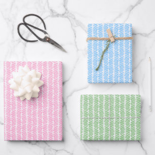 Oster-Pink-Blau-Grün-Weiße Zickzack-Streifen-Kunst Geschenkpapier Set