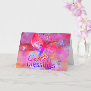 Oster-Pink-Lila-Aquarell-Schmetterlings-Kreuzkarte Karte