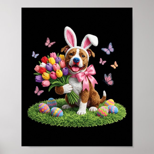 Oster-Pitbull-Hundemutter Frühhling Osterhase Tulp Poster (Vorne)