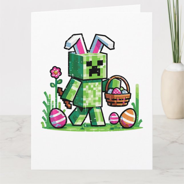 Oster-Pixel-Gaming-Hase-Eierjagd Dankeskarte (Vorderseite)