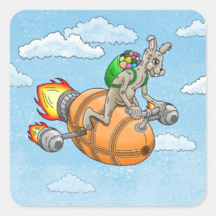 Oster-Raketen-Hase Quadratischer Aufkleber