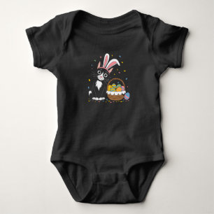 Oster-Schwarze Katze Smoking Kaninchen Hase Ohren Baby Strampler