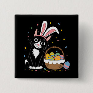 Oster-Schwarze Katze Smoking Kaninchen Hase Ohren Button