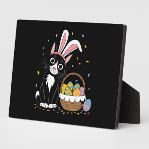 Oster-Schwarze Katze Smoking Kaninchen Hase Ohren Fotoplatte