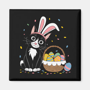 Oster-Schwarze Katze Smoking Kaninchen Hase Ohren Magnet