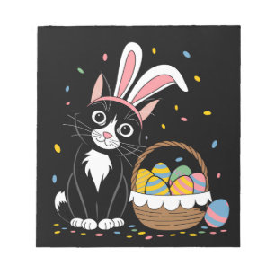 Oster-Schwarze Katze Smoking Kaninchen Hase Ohren  Notizblock