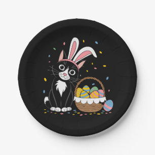 Oster-Schwarze Katze Smoking Kaninchen Hase Ohren  Pappteller