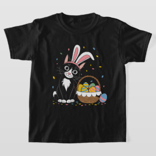 Oster-Schwarze Katze Smoking Kaninchen Hase Ohren T-Shirt
