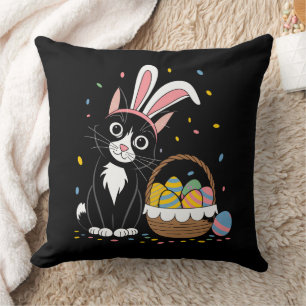 Oster-Schwarze Katze Smoking Kaninchen Hasenohren Kissen