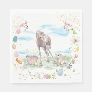 Oster Seviette mit Pferde und Hasen Illustration Serviette